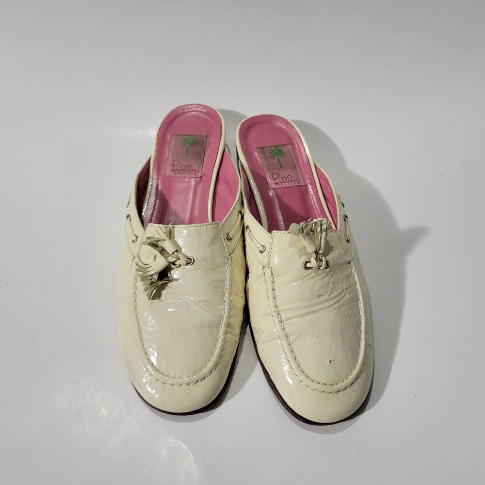 Lilly pulitzer Clogs patented leather white sandals Sz 9M